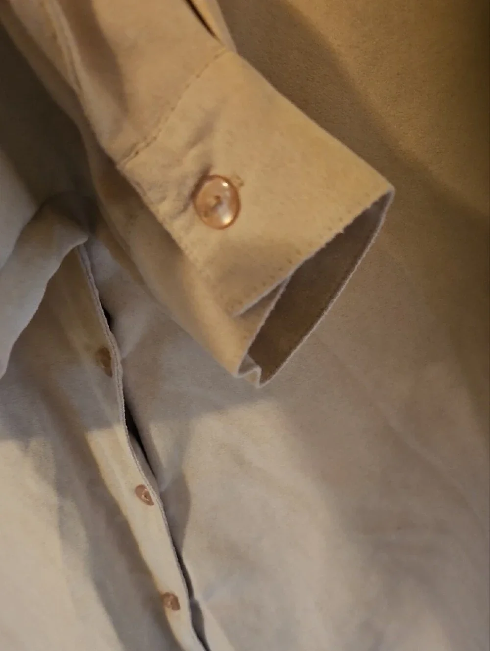 Jordan L Relaxed Velvet Feel Button-Up Shirt in Light Beige